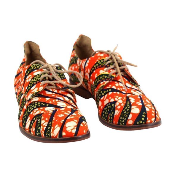 ORANGE BLACK TEXTILE LEATHER OUTSOLE LACE UP LOW HEEL ROUND TOE OXFORD SHOES 35 - Picture 5 of 8